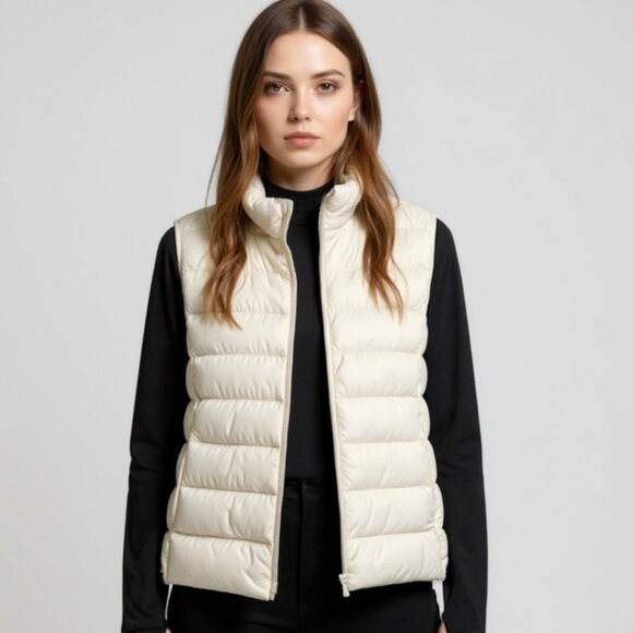 Uniqlo Women's Ultra Light Down Puffer Vest Minimalist Off White Size Small - Picture 1 of 16